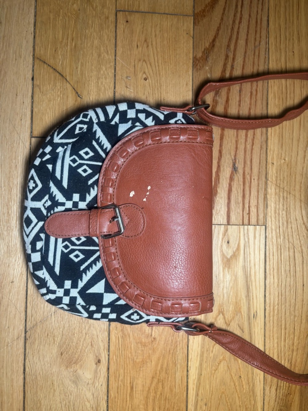 Tan & Black Patterned Crossbody Shoulder Bag
